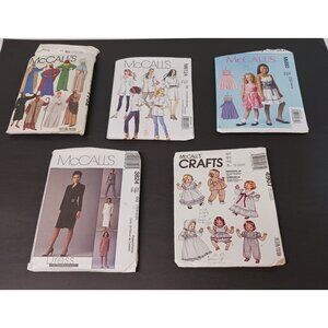 Mixed Lot of 5 McCall's Sewing Patterns Crafts, Kids, Dress Alternatives & More